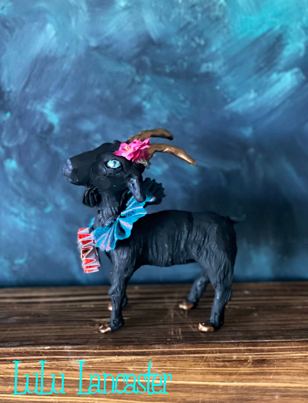Blue eyed Black Good Luck Goat New Years OOAK Art Doll LuLu Lancaster