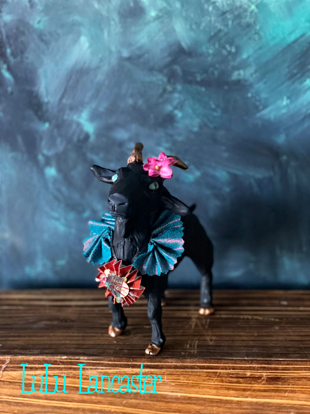 Blue eyed Black Good Luck Goat New Years OOAK Art Doll LuLu Lancaster