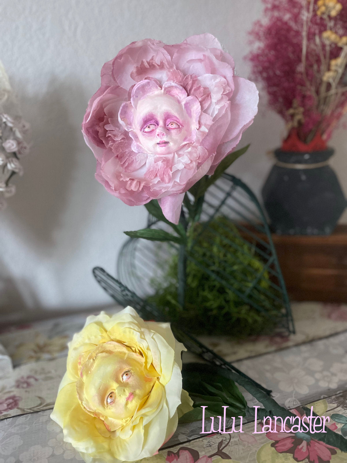 Peony Flower Dusty Rose in LuLu's Wonderland Original LuLu Lancaster Art