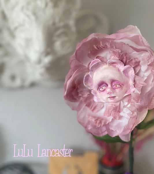 Peony Flower Dusty Rose in LuLu's Wonderland Original LuLu Lancaster Art