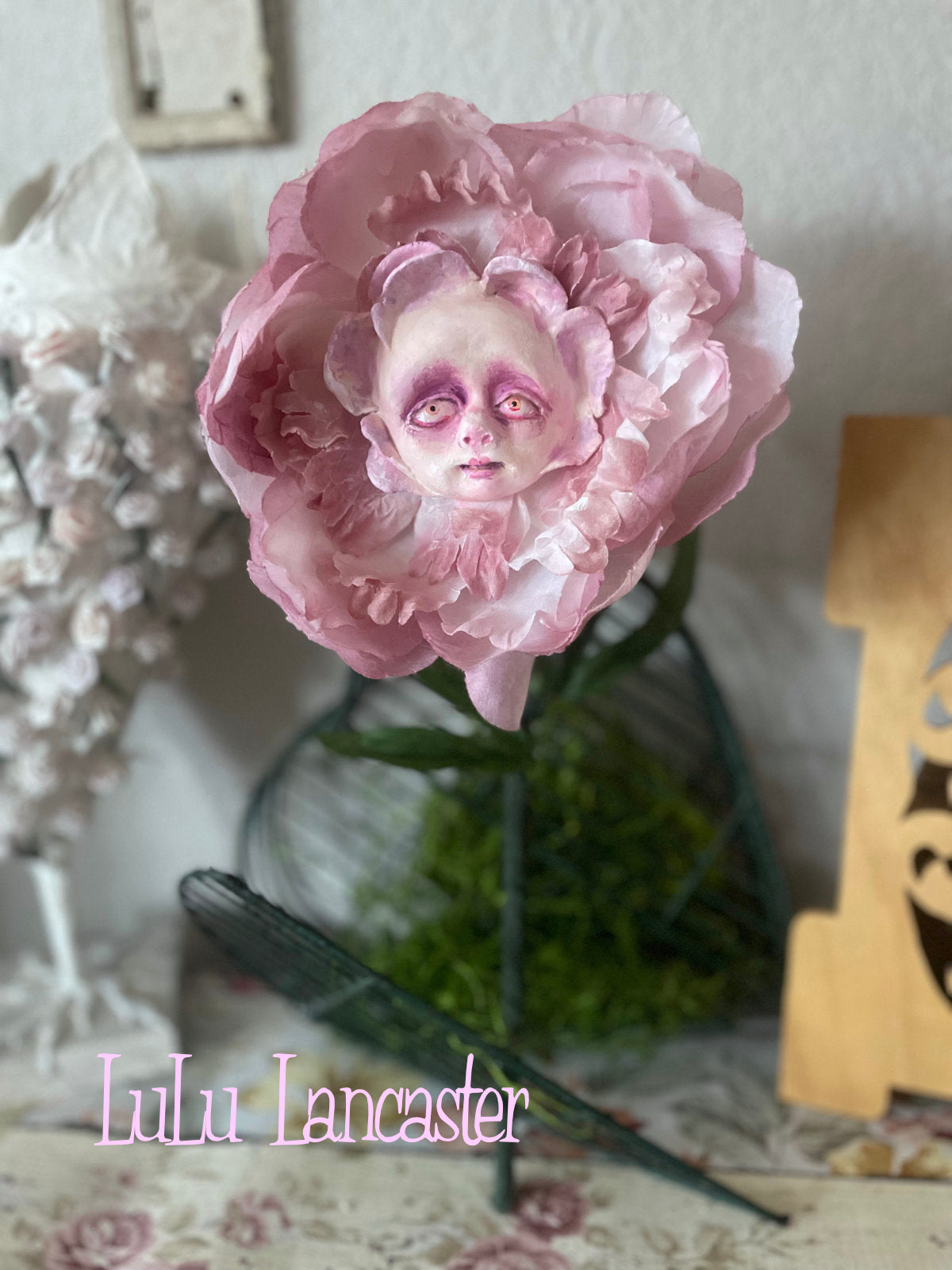 Peony Flower Dusty Rose in LuLu's Wonderland Original LuLu Lancaster Art