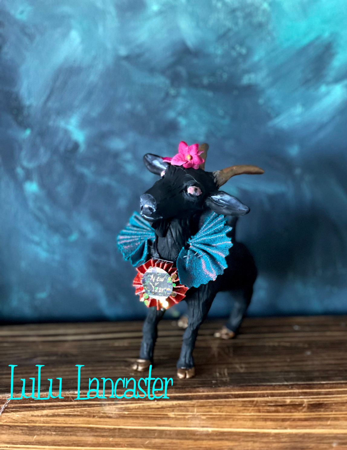 Pink eyed Black Good Luck Goat New Years OOAK Art Doll LuLu Lancaster