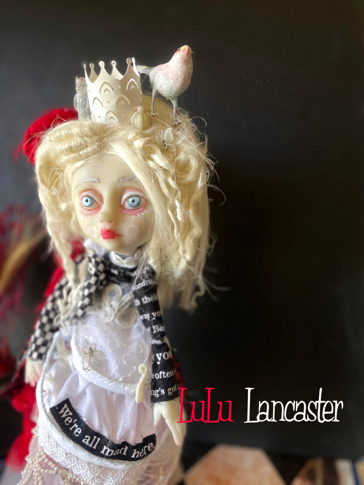 Conjoined Red and White Queens of Wonderland Original LuLu Lancaster Art Doll