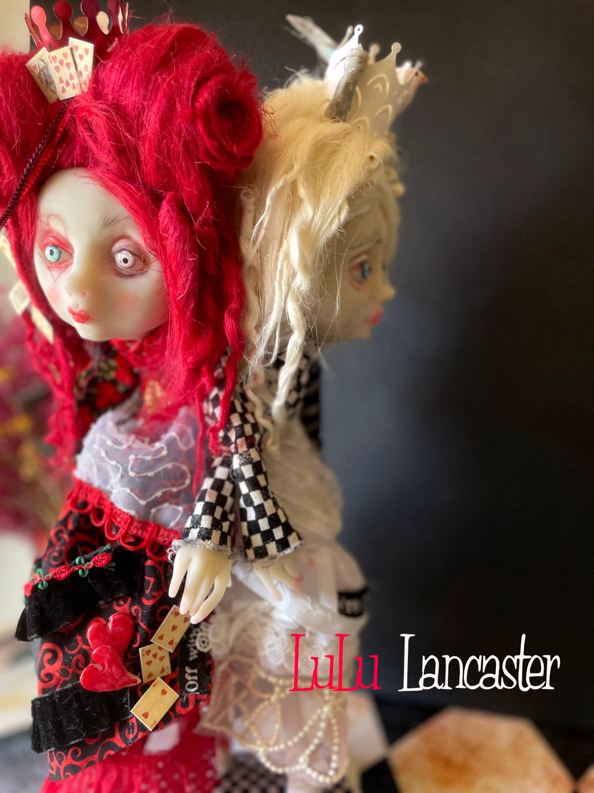 Conjoined Red and White Queens of Wonderland Original LuLu Lancaster Art Doll
