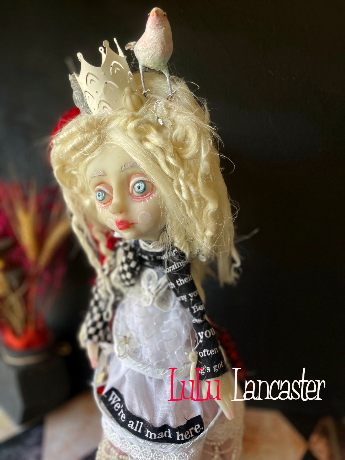 Conjoined Red and White Queens of Wonderland Original LuLu Lancaster Art Doll