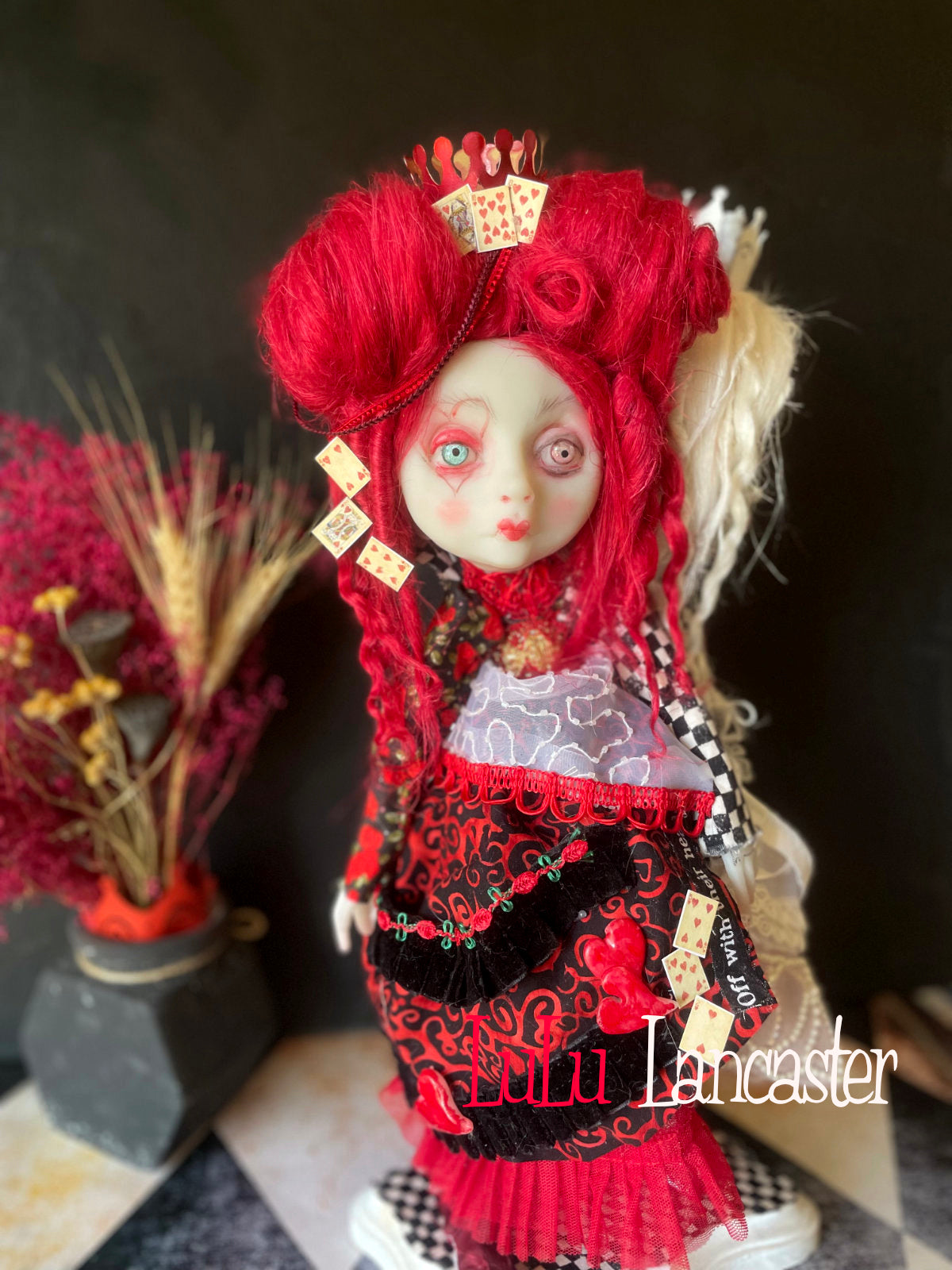 Conjoined Red and White Queens of Wonderland Original LuLu Lancaster Art Doll