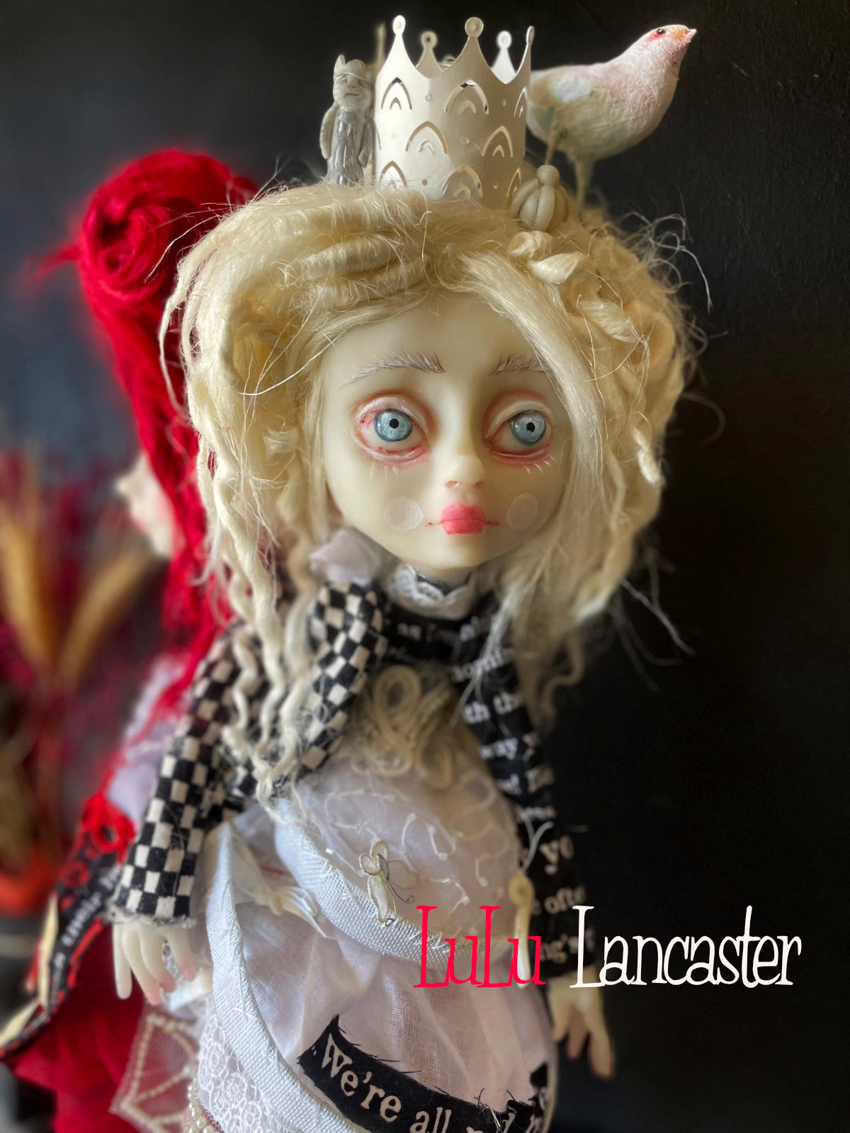 Conjoined Red and White Queens of Wonderland Original LuLu Lancaster Art Doll