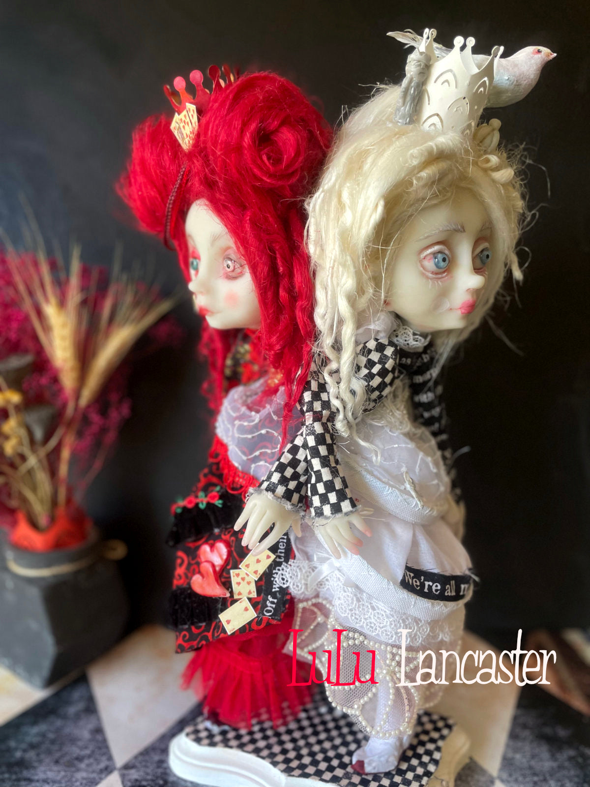 Conjoined Red and White Queens of Wonderland Original LuLu Lancaster Art Doll