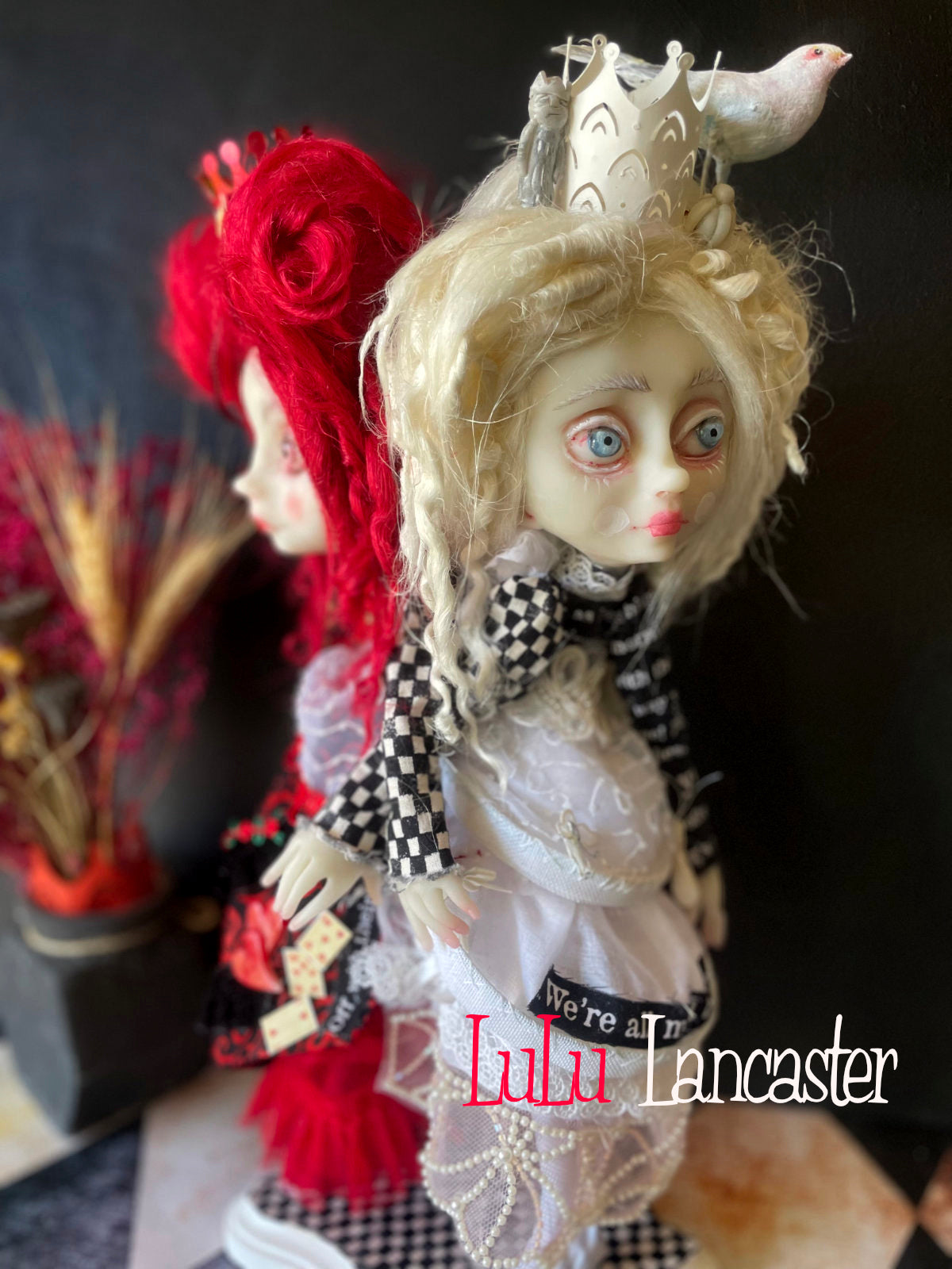Conjoined Red and White Queens of Wonderland Original LuLu Lancaster Art Doll