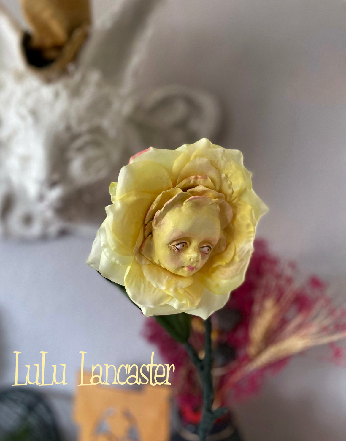 Peony Flower Yellow in LuLu's Wonderland Original LuLu Lancaster Art