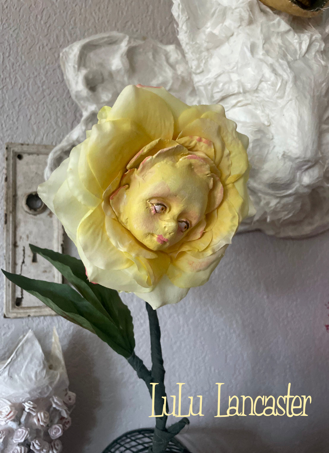 Peony Flower Yellow in LuLu's Wonderland Original LuLu Lancaster Art