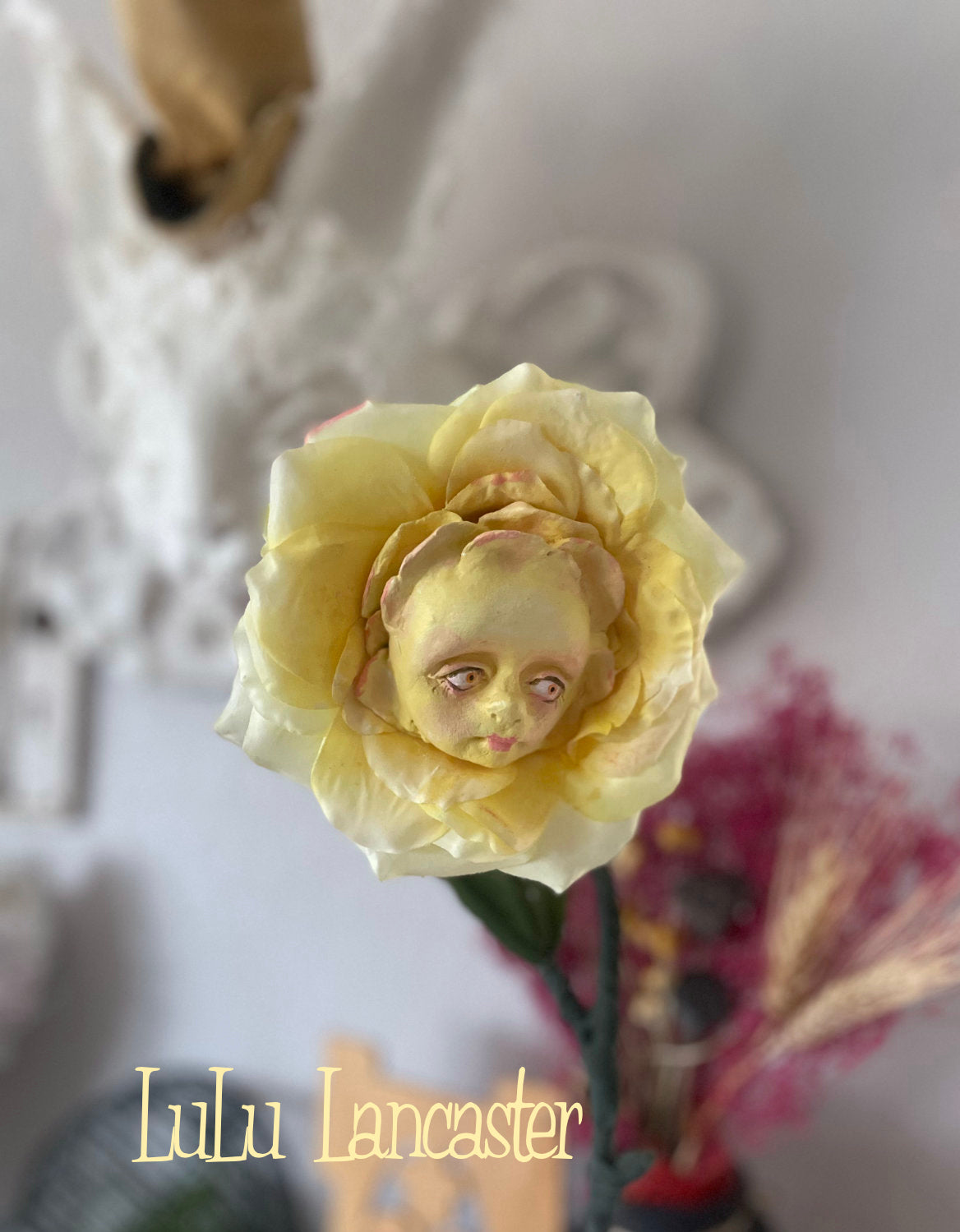 Peony Flower Yellow in LuLu's Wonderland Original LuLu Lancaster Art