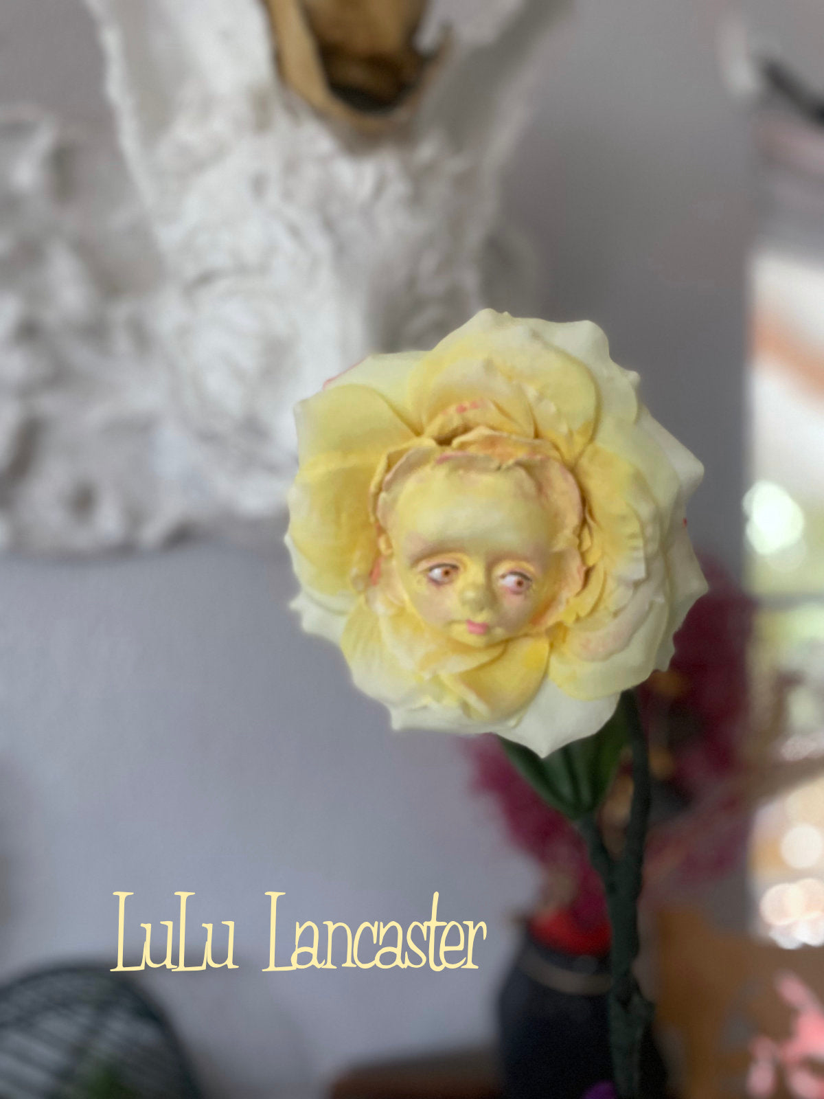 Peony Flower Yellow in LuLu's Wonderland Original LuLu Lancaster Art