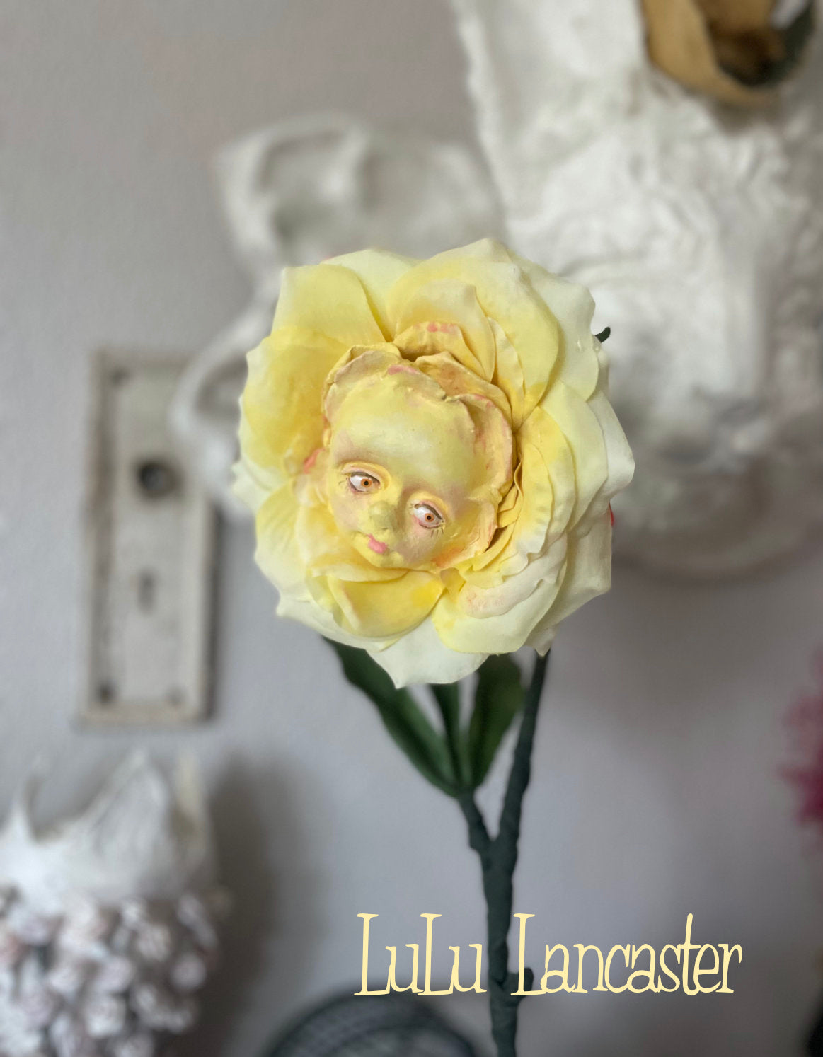 Peony Flower Yellow in LuLu's Wonderland Original LuLu Lancaster Art